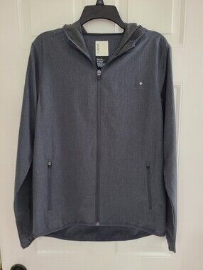 Vuori Men’s Outdoor Trainer Shell Size S Gray Hooded Stretch Jacket EUC!